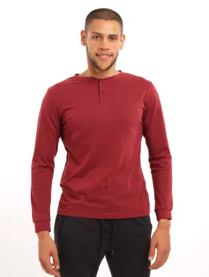 Men's Long Sleeve Henley Sleepwear  - Burgundy