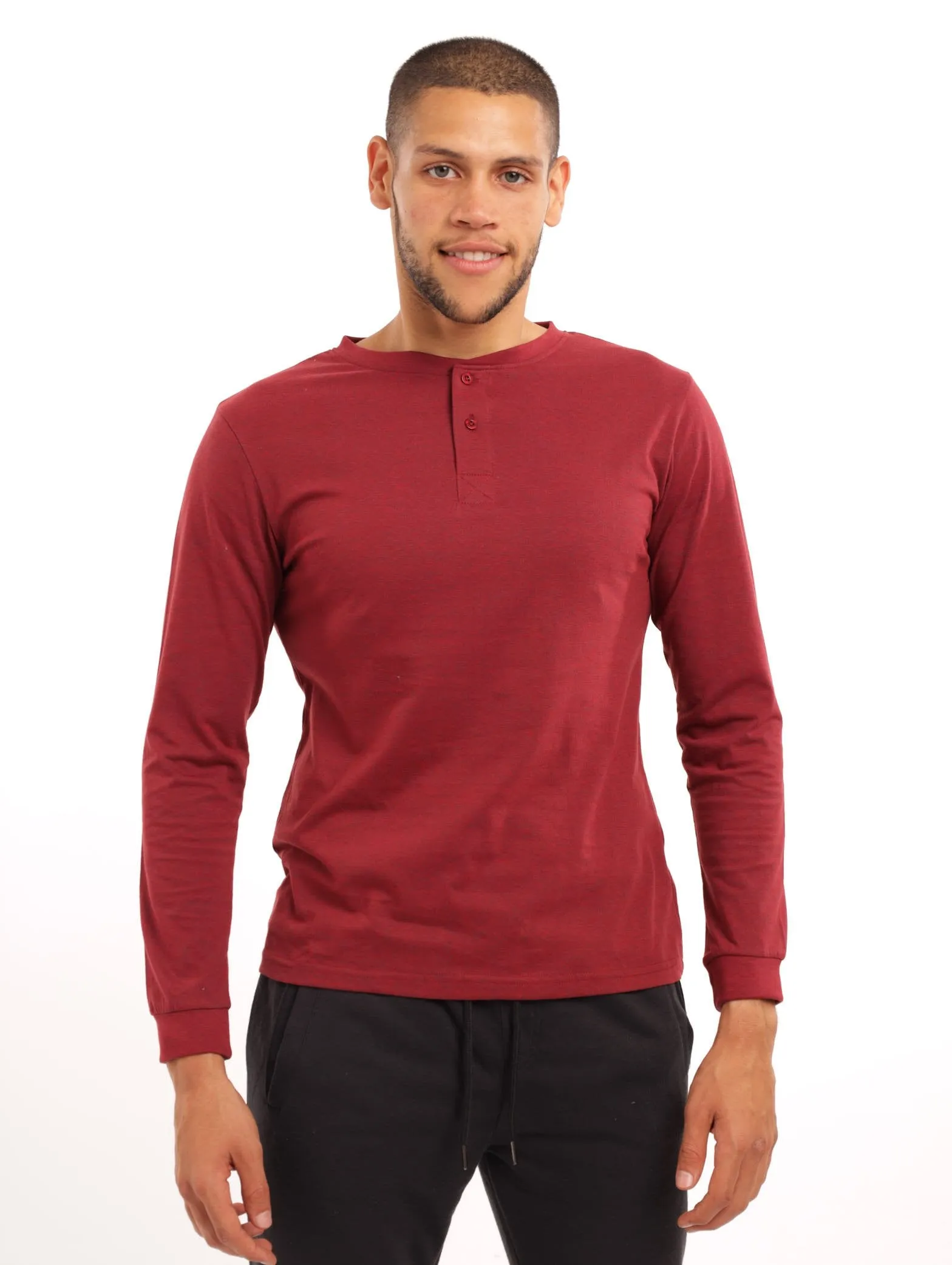 Men's Long Sleeve Henley Sleepwear  - Burgundy