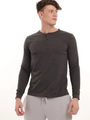 Men's Long Sleeve Henley  Sleepwear - Charcoal Melange