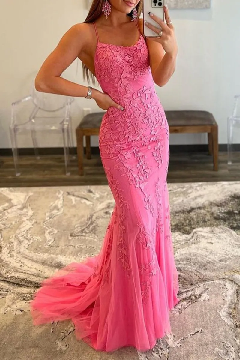 Mermaid Spaghetti Straps Lace Prom Dresses