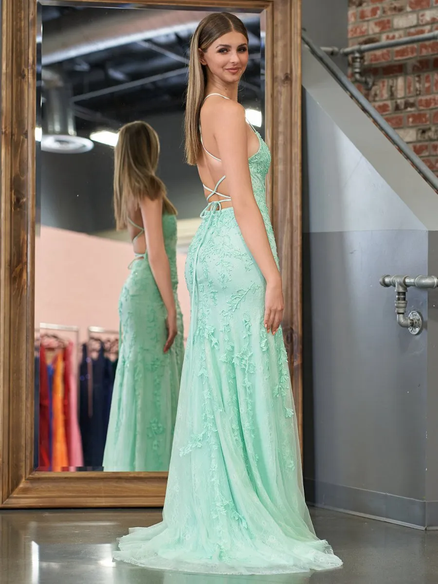 Mermaid Spaghetti Straps Lace Prom Dresses