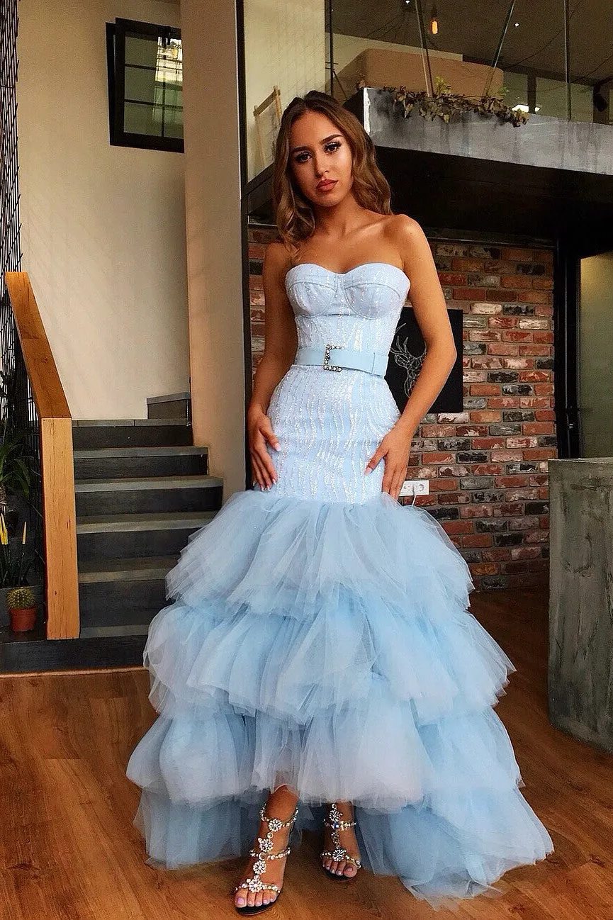 Mermaid Sweetheart Floor Length Tulle Paillette Prom Dress