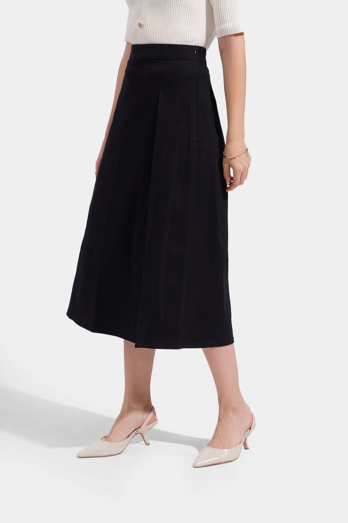 Midi Skirt with Side Pleat Detail