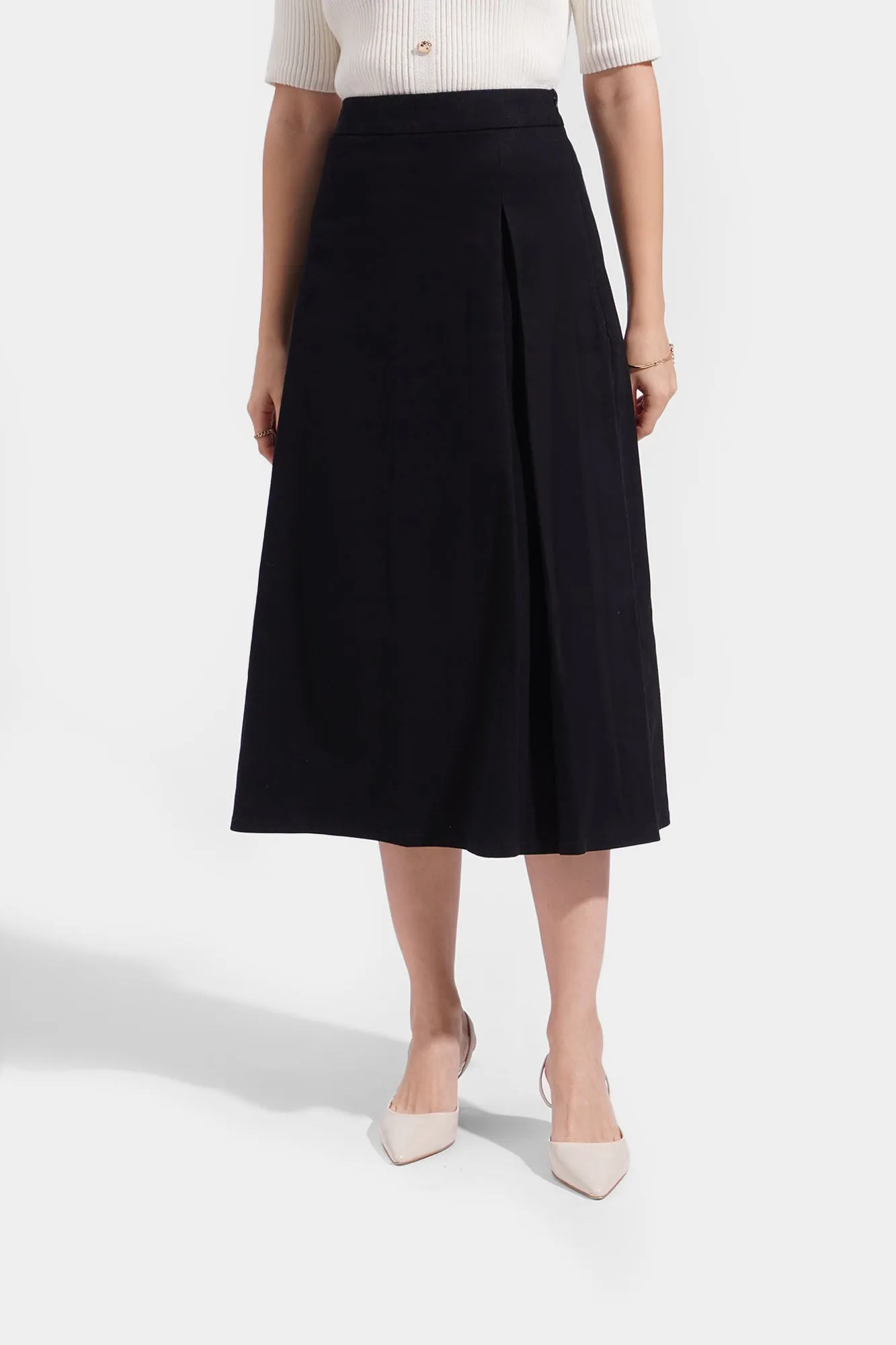 Midi Skirt with Side Pleat Detail