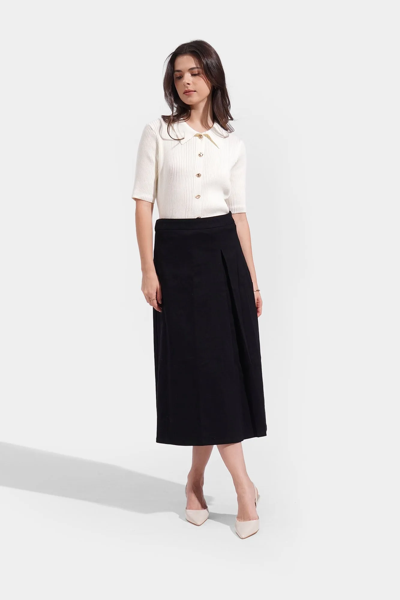 Midi Skirt with Side Pleat Detail