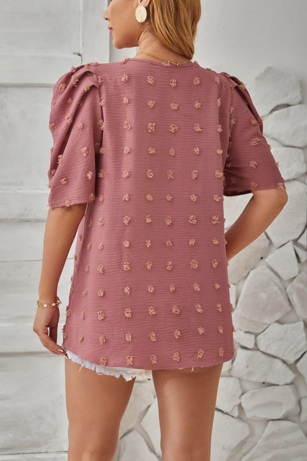 Milani Swiss Dot Round Neck Short Sleeve Blouse