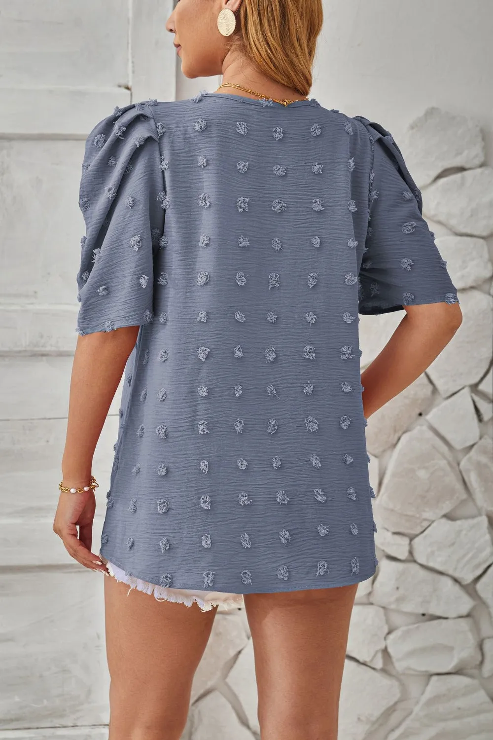 Milani Swiss Dot Round Neck Short Sleeve Blouse