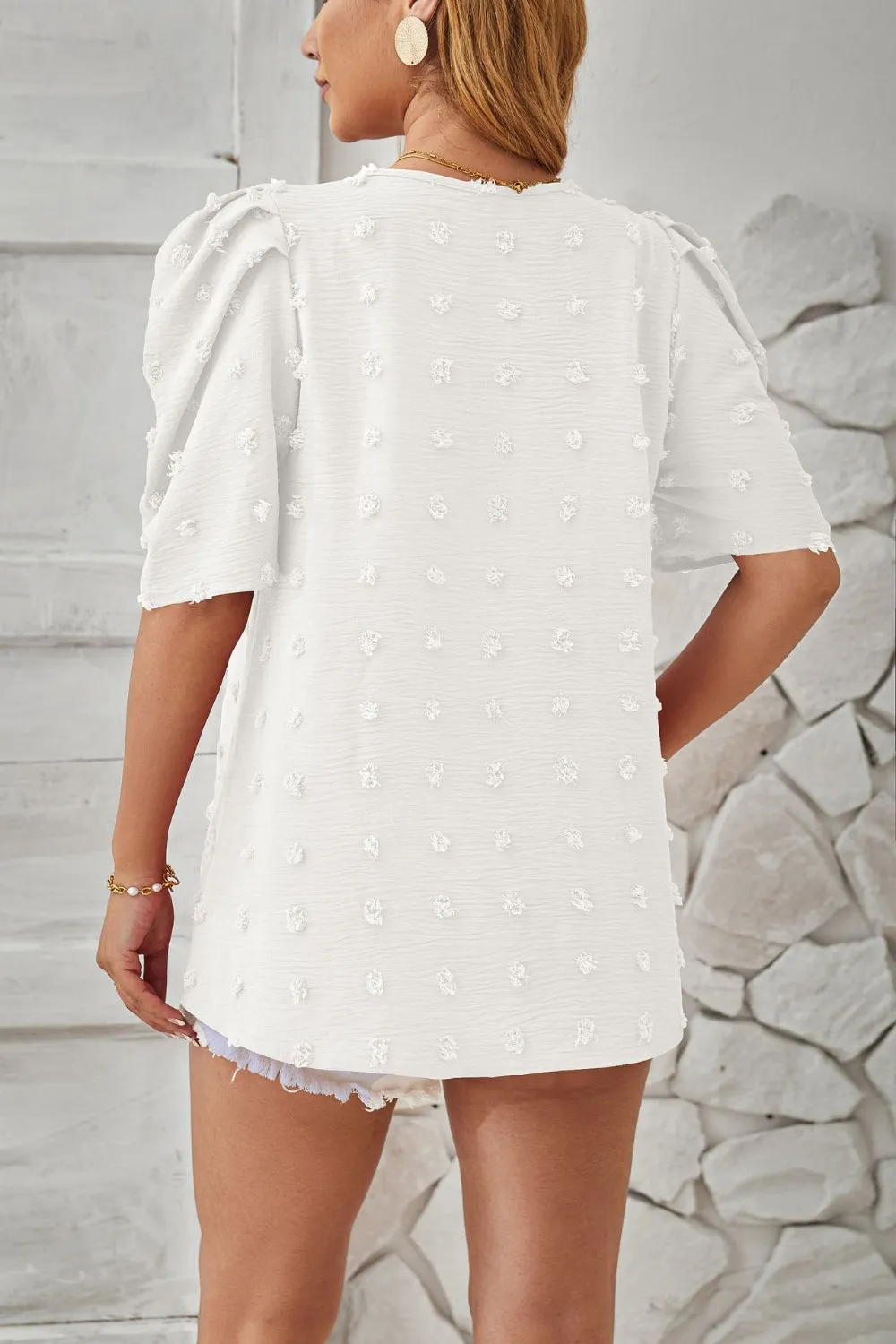 Milani Swiss Dot Round Neck Short Sleeve Blouse
