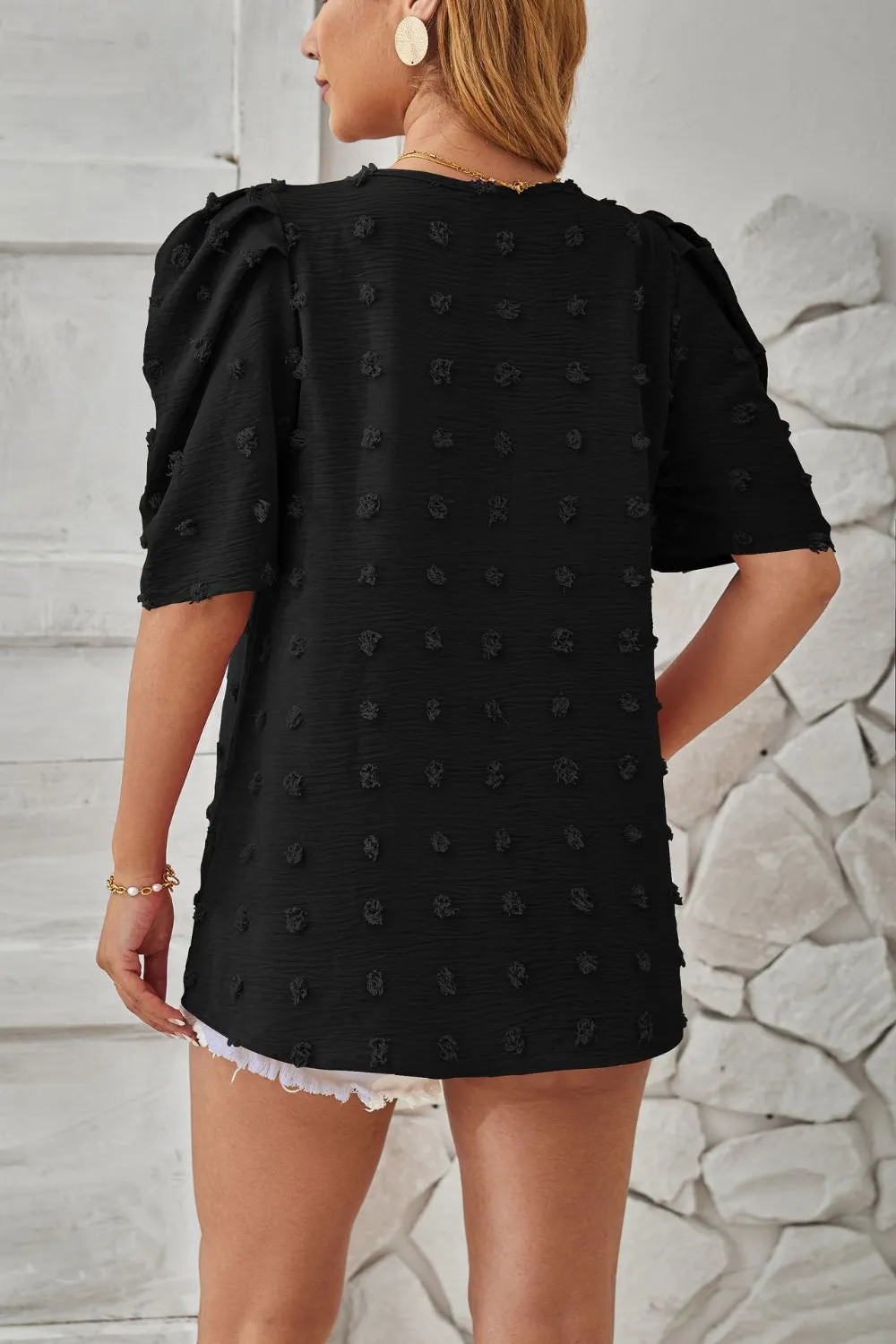 Milani Swiss Dot Round Neck Short Sleeve Blouse
