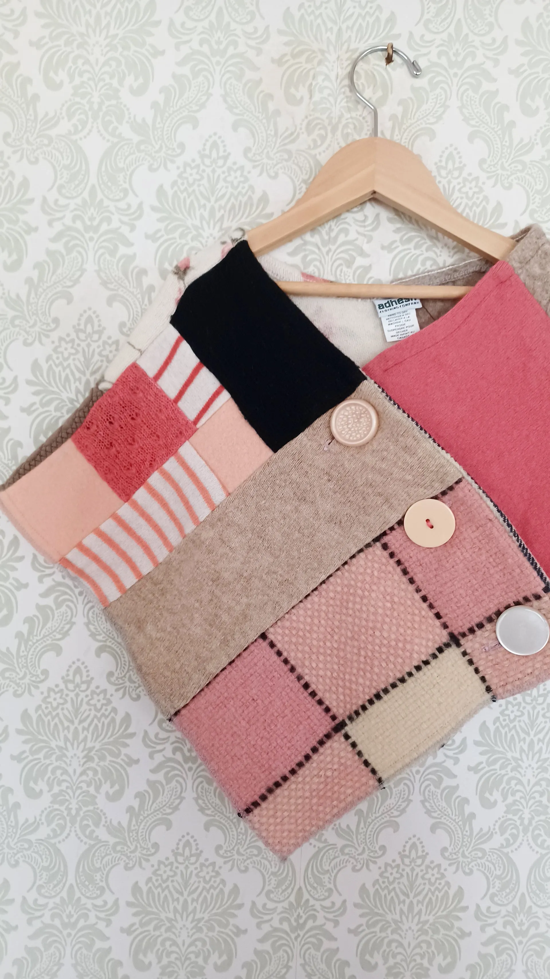 Mini Pink Tartan Upcycled Patchwork Poncho