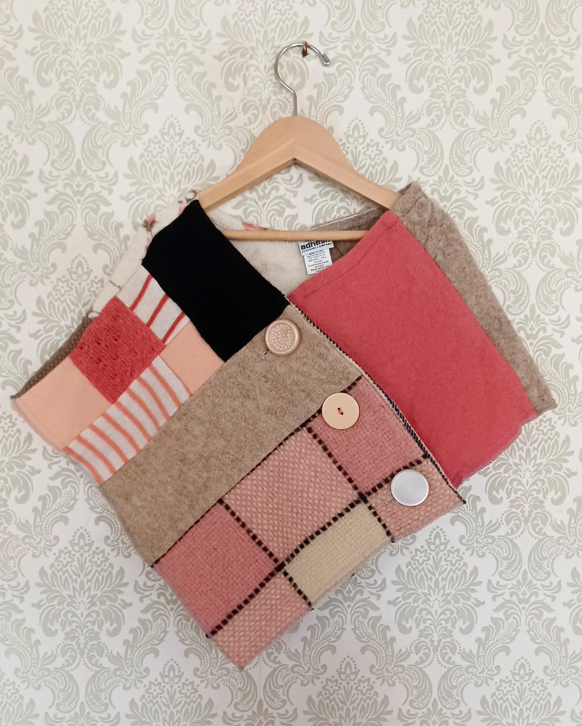 Mini Pink Tartan Upcycled Patchwork Poncho