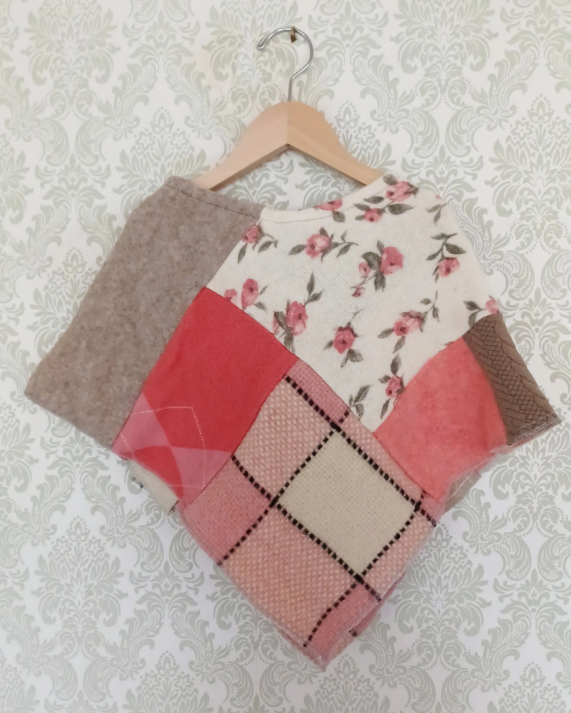 Mini Pink Tartan Upcycled Patchwork Poncho