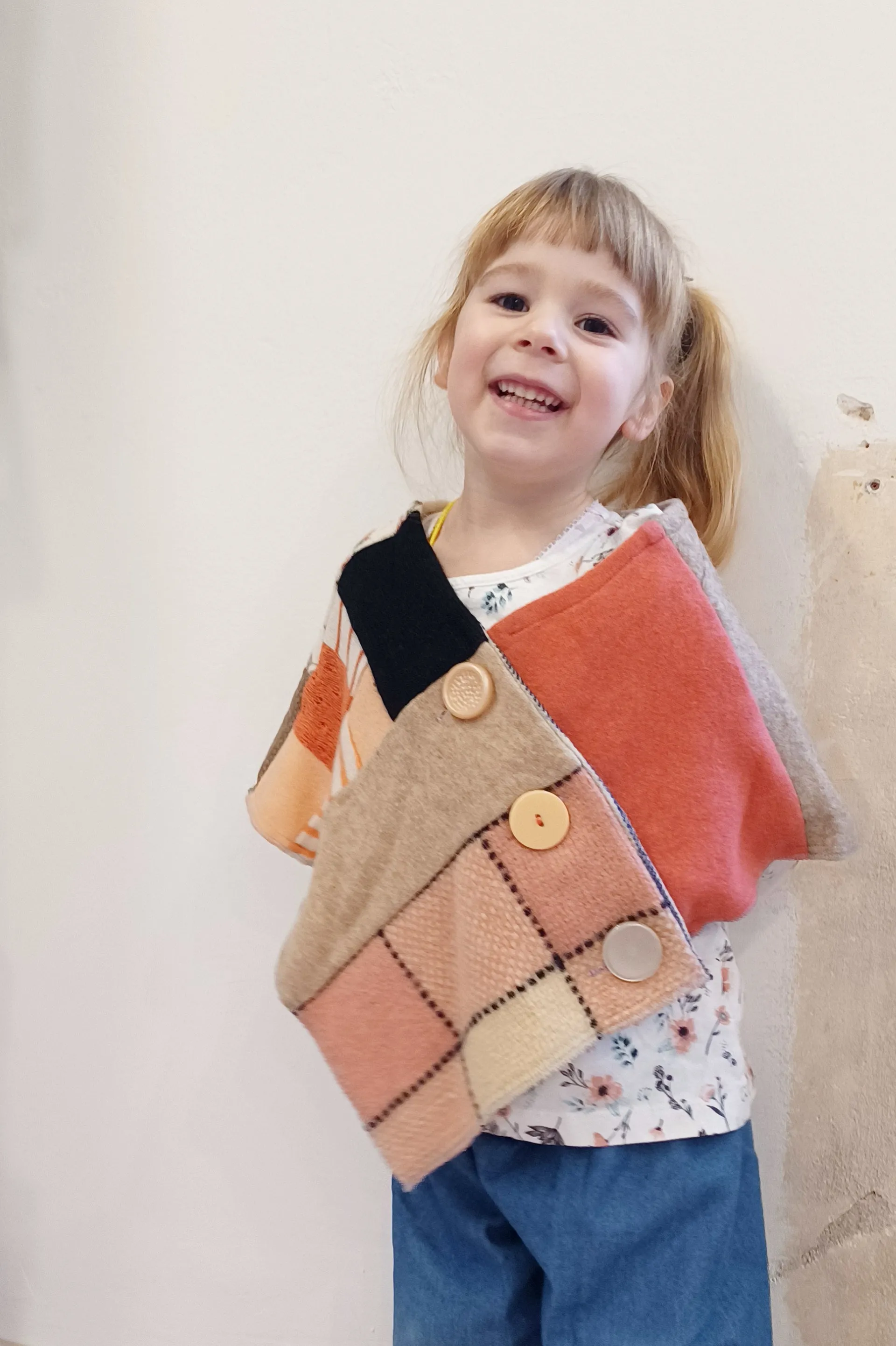Mini Pink Tartan Upcycled Patchwork Poncho