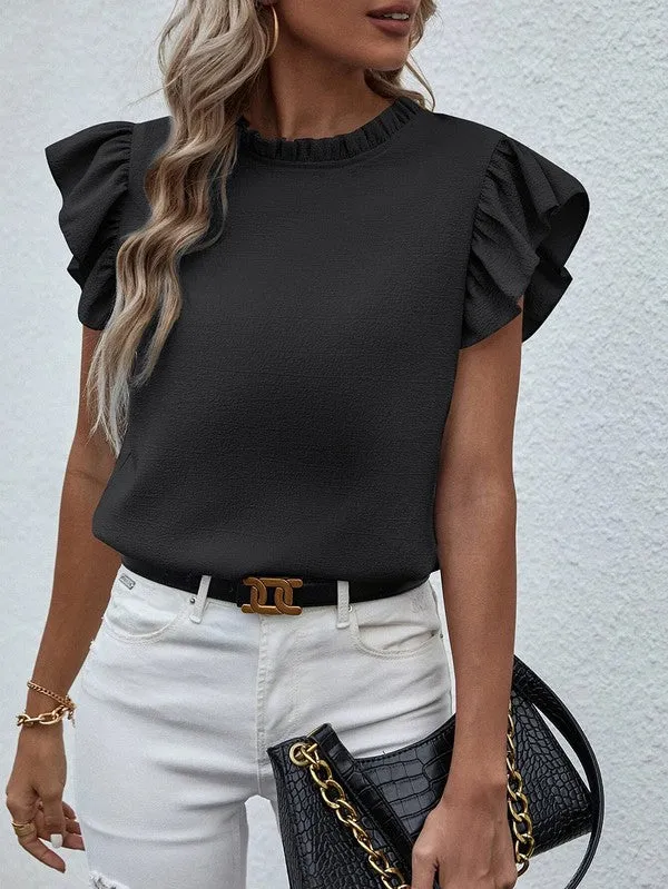 Mock Neck Ruffle Sleeve Blouse