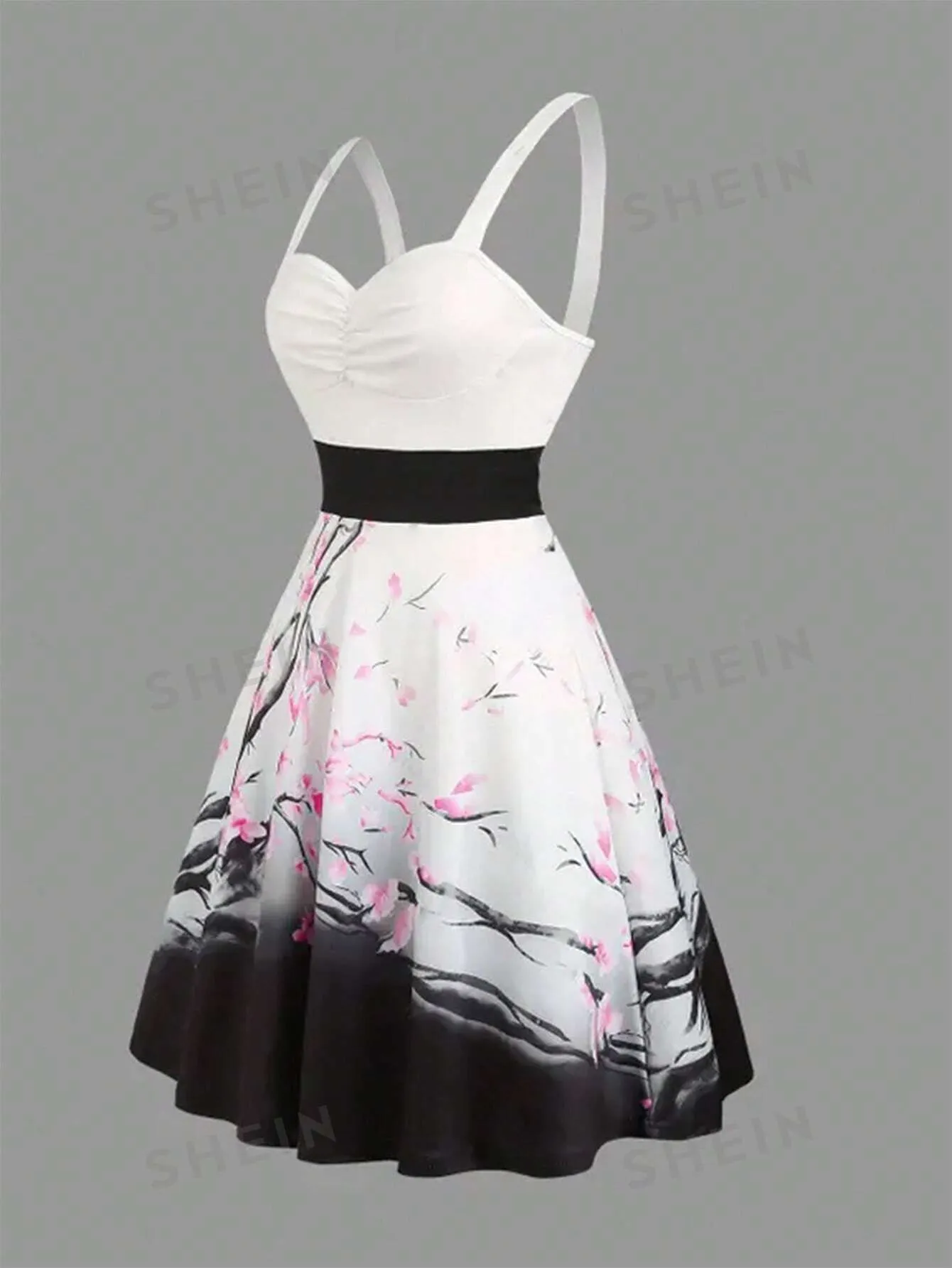 MOD Women's Elegant Floral Printed Color Block Spaghetti Strap Dress, Summer