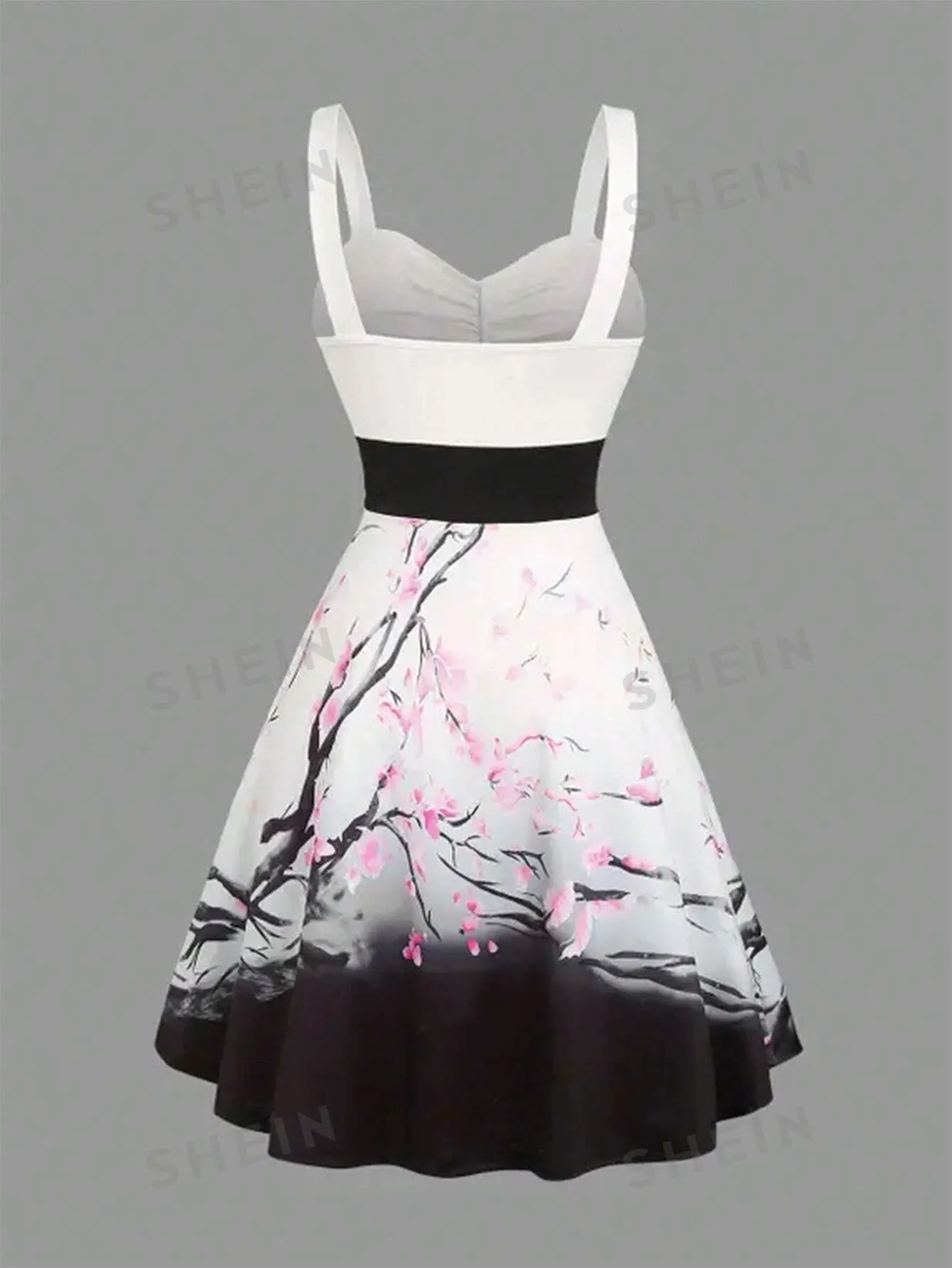 MOD Women's Elegant Floral Printed Color Block Spaghetti Strap Dress, Summer
