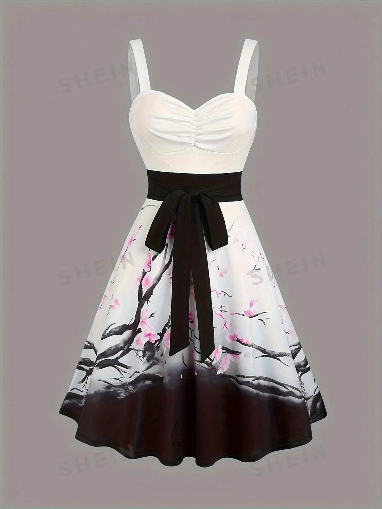 MOD Women's Elegant Floral Printed Color Block Spaghetti Strap Dress, Summer