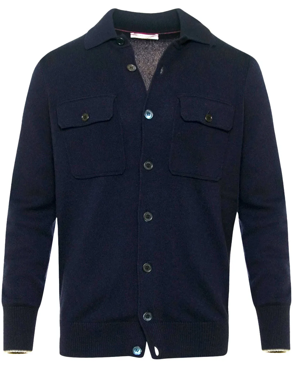 Navy Cashmere Shirt Cardigan