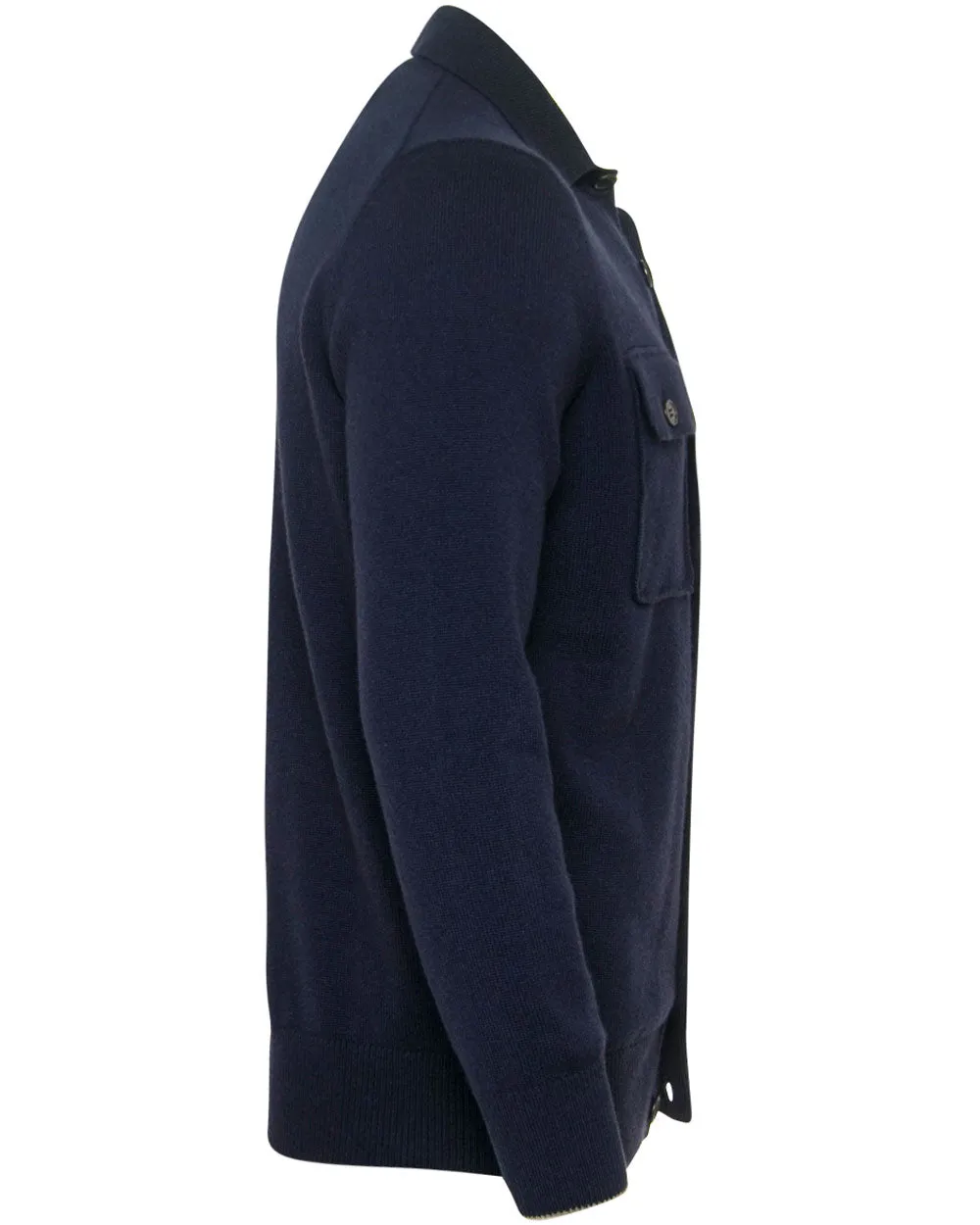 Navy Cashmere Shirt Cardigan
