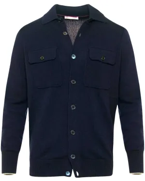 Navy Cashmere Shirt Cardigan