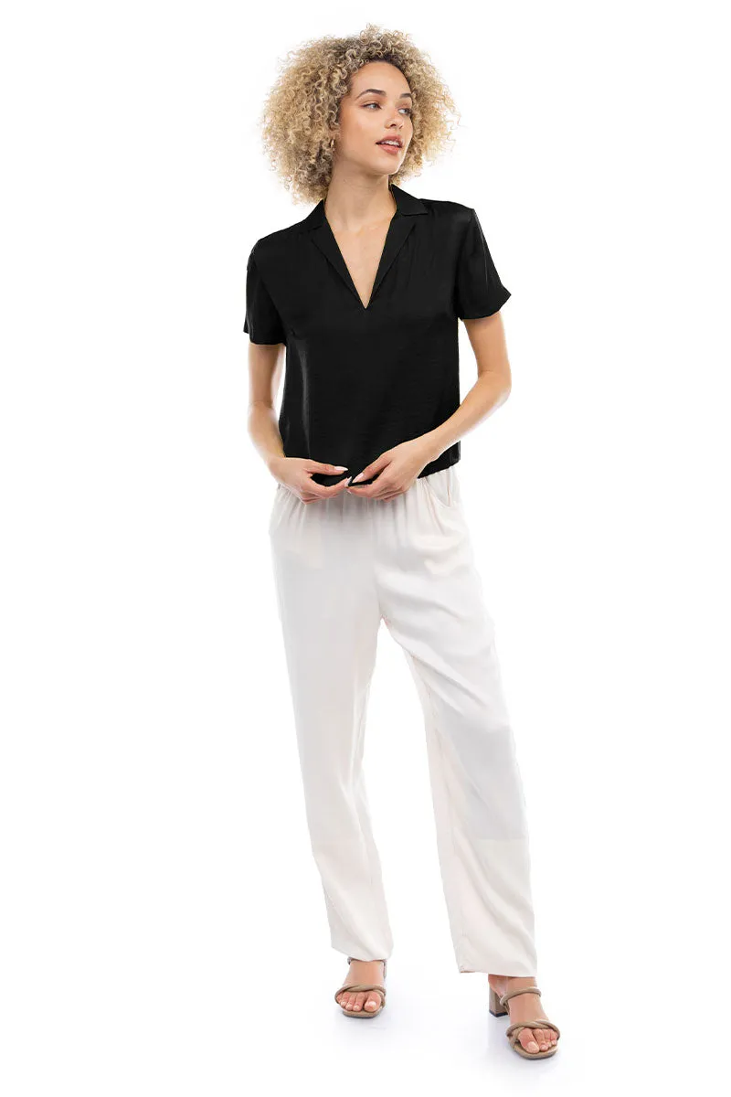 Notched Collar Crop Blouse