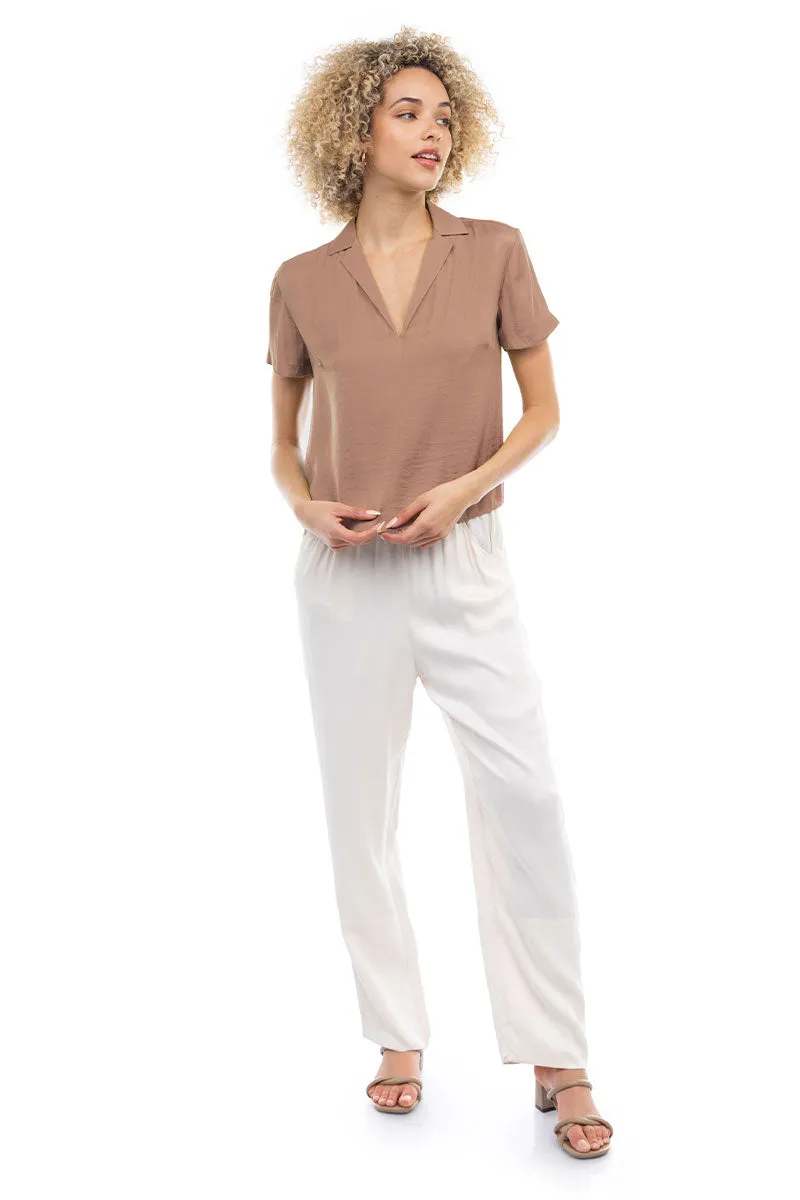 Notched Collar Crop Blouse