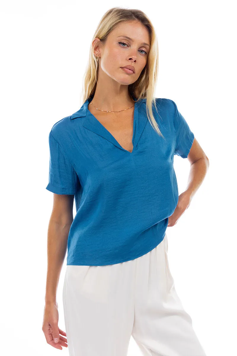 Notched Collar Crop Blouse