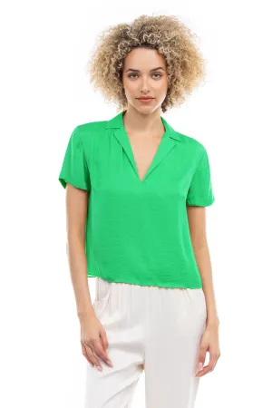Notched Collar Crop Blouse