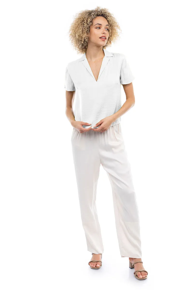Notched Collar Crop Blouse