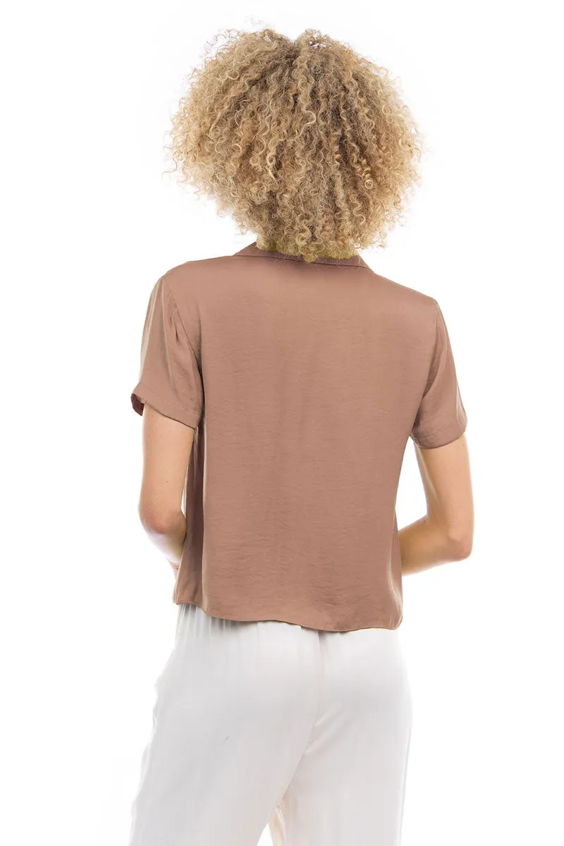 Notched Collar Crop Blouse