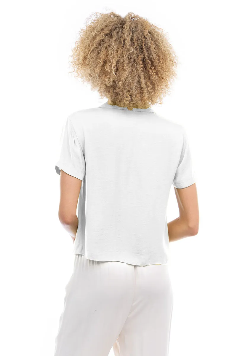 Notched Collar Crop Blouse