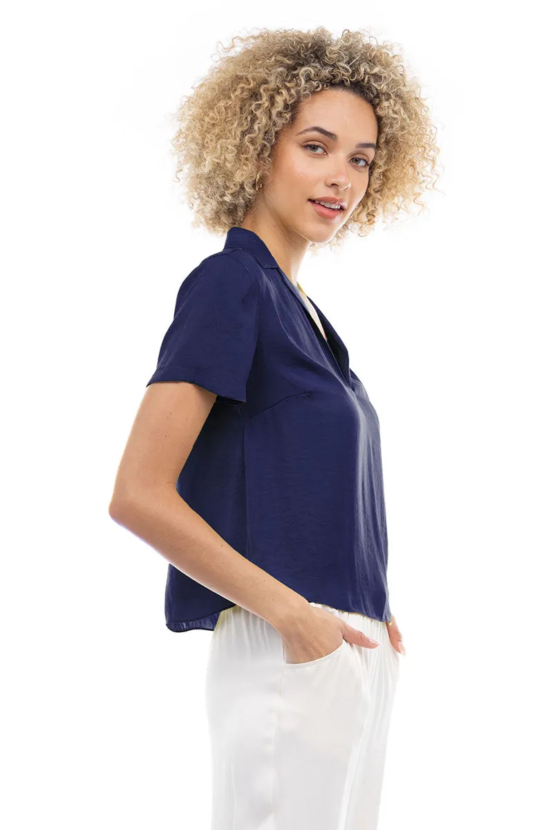 Notched Collar Crop Blouse