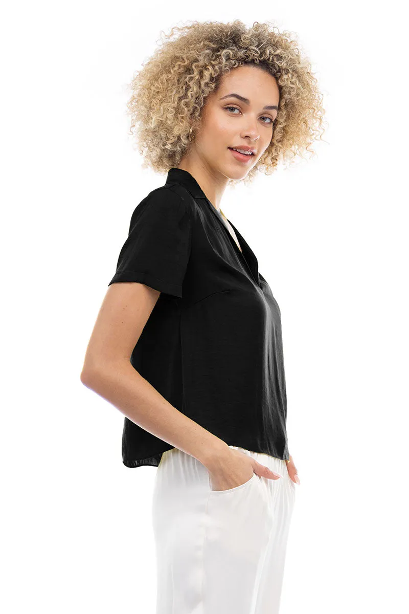Notched Collar Crop Blouse