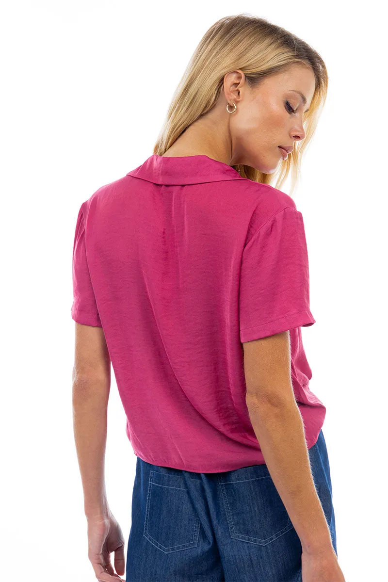 Notched Collar Crop Blouse