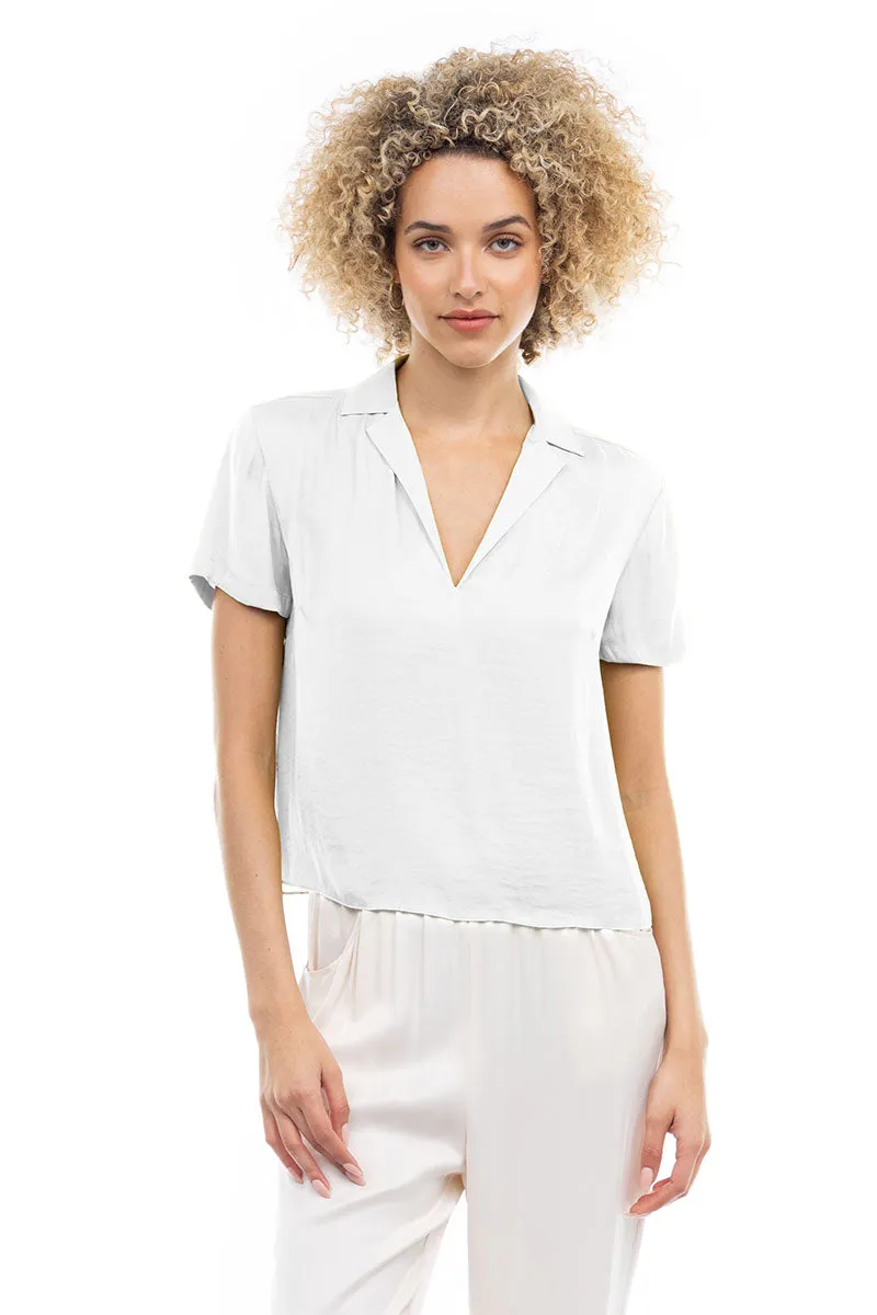 Notched Collar Crop Blouse