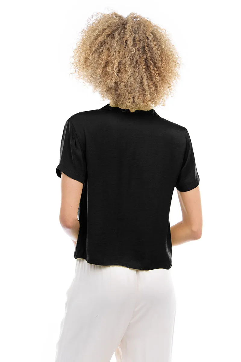 Notched Collar Crop Blouse