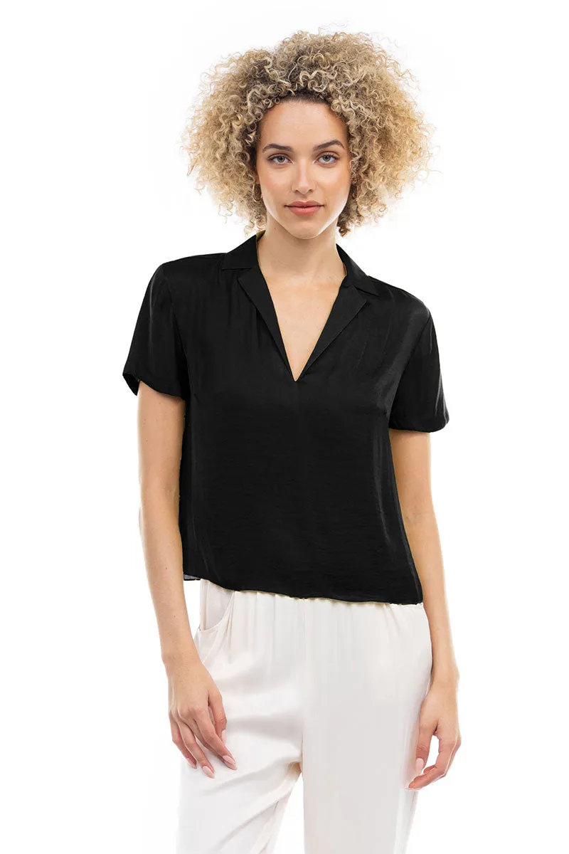 Notched Collar Crop Blouse