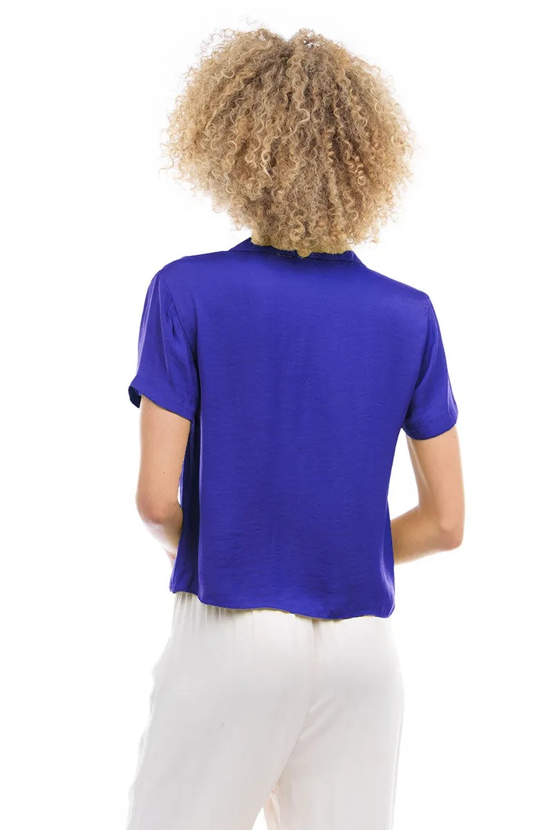 Notched Collar Crop Blouse