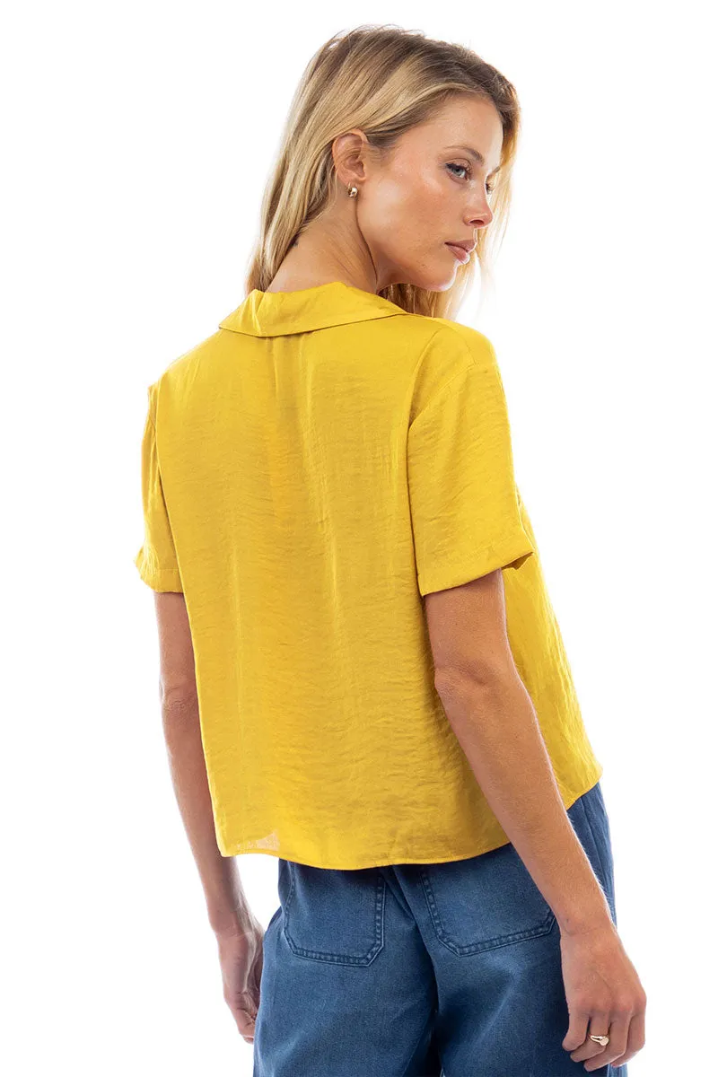 Notched Collar Crop Blouse