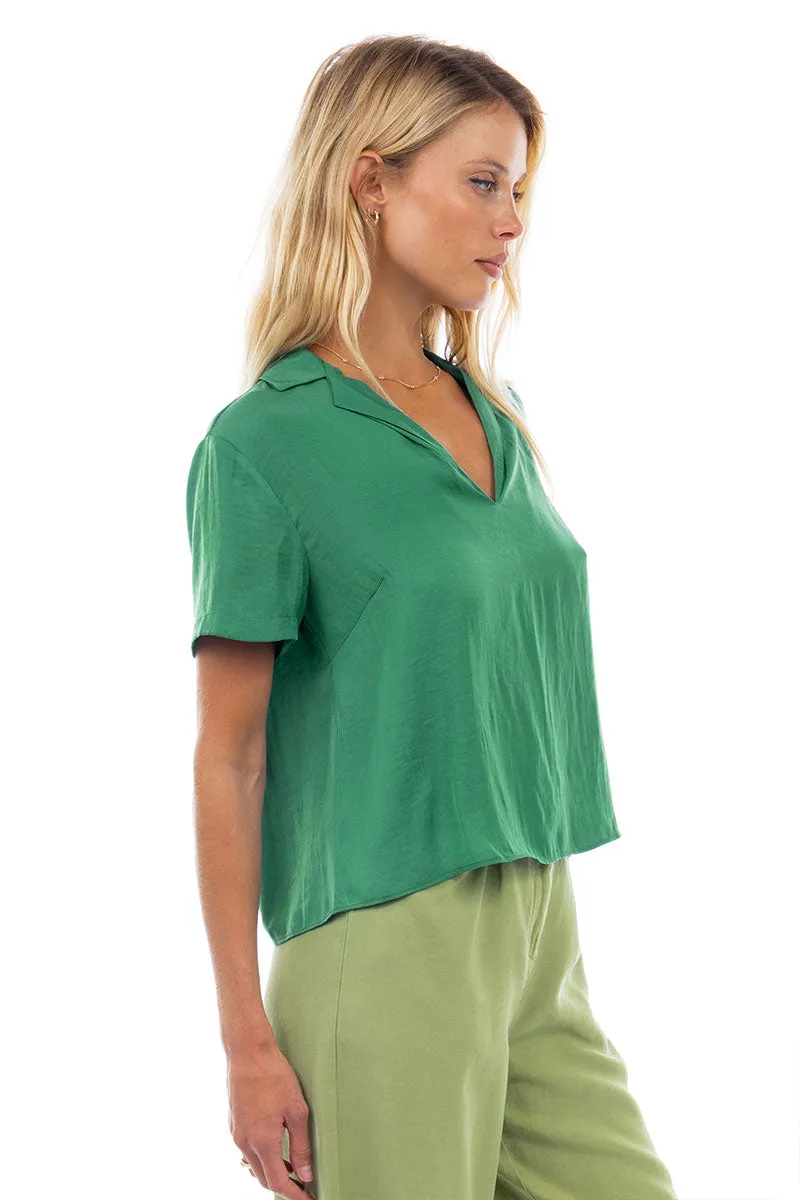 Notched Collar Crop Blouse