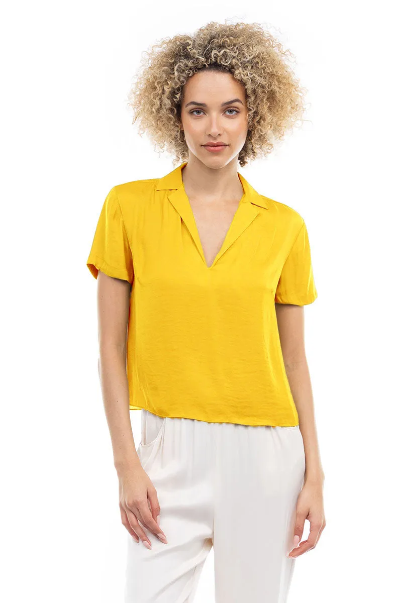 Notched Collar Crop Blouse