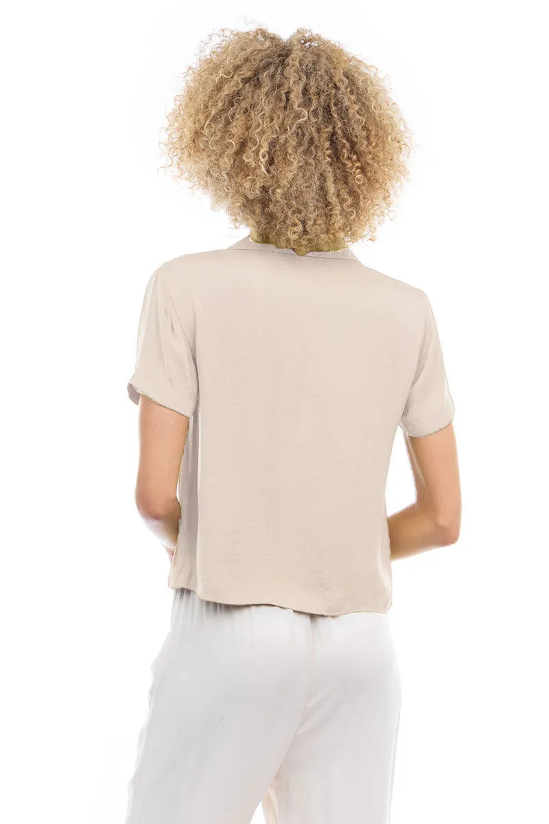 Notched Collar Crop Blouse