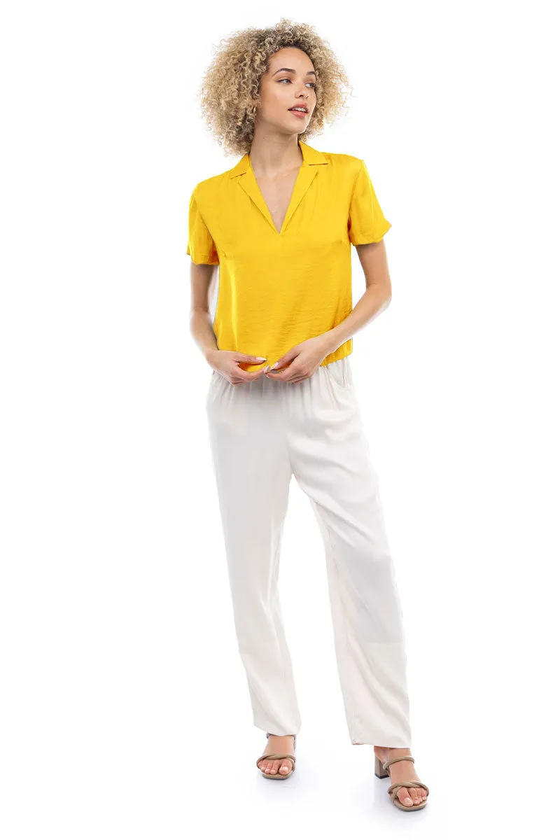 Notched Collar Crop Blouse