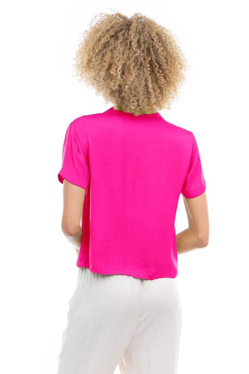 Notched Collar Crop Blouse
