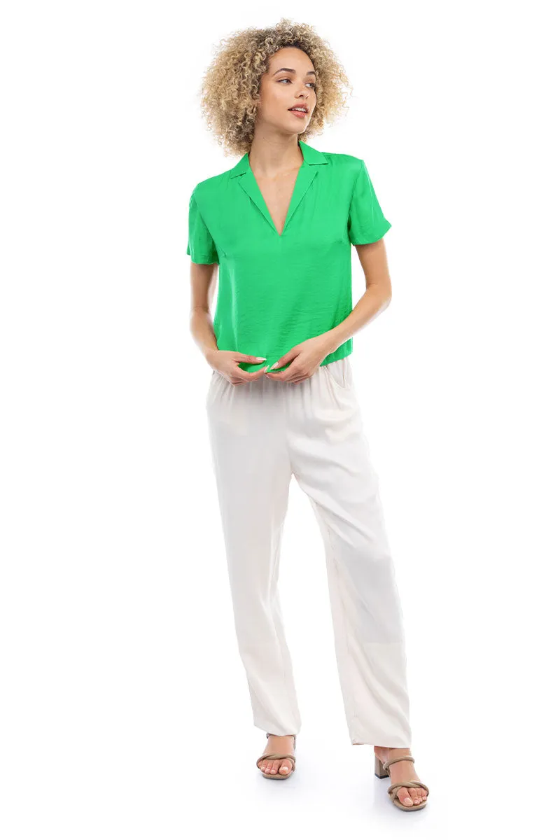 Notched Collar Crop Blouse