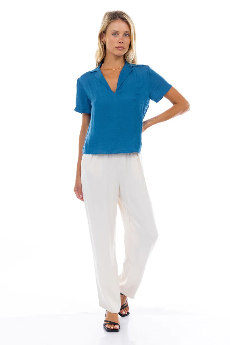 Notched Collar Crop Blouse
