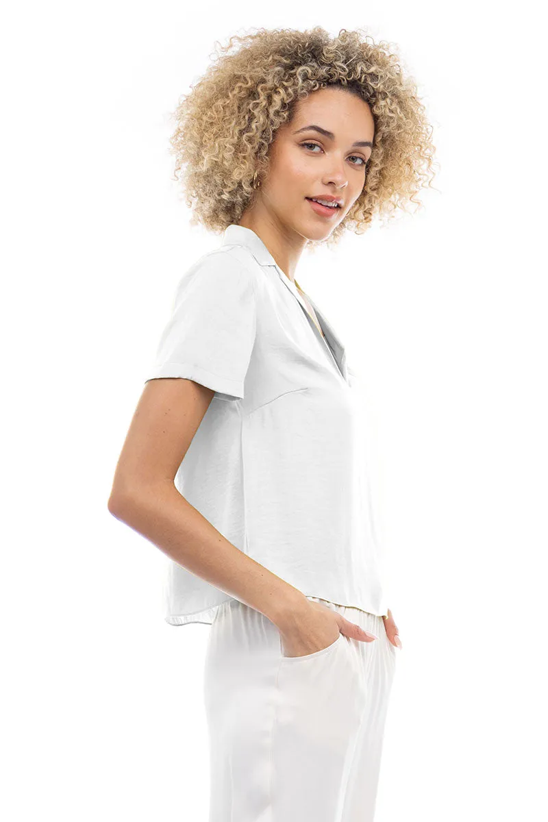 Notched Collar Crop Blouse