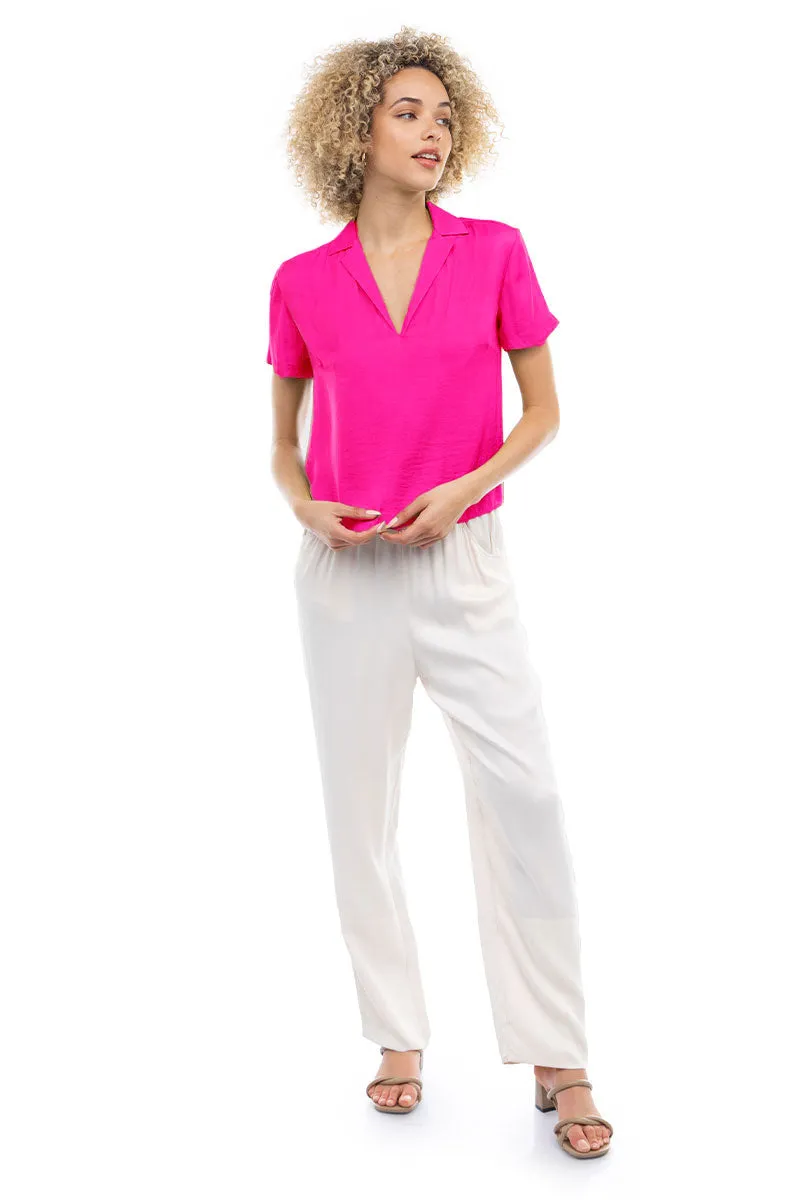 Notched Collar Crop Blouse