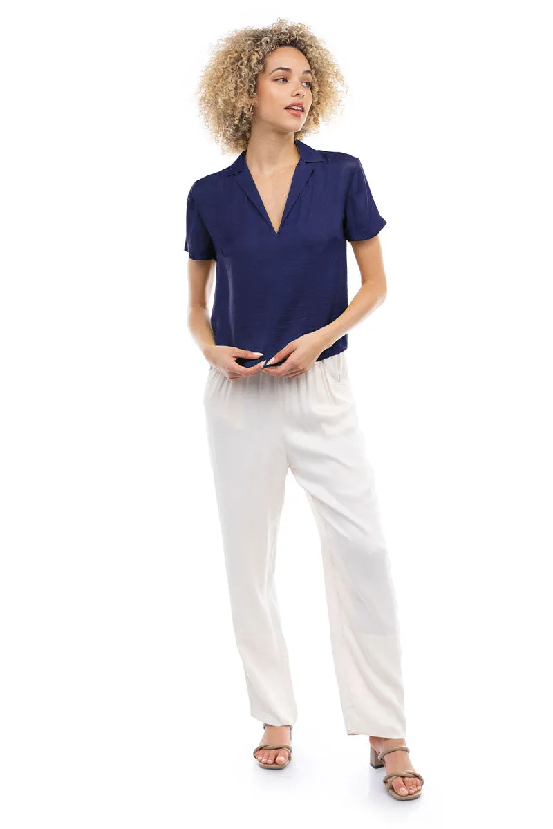 Notched Collar Crop Blouse