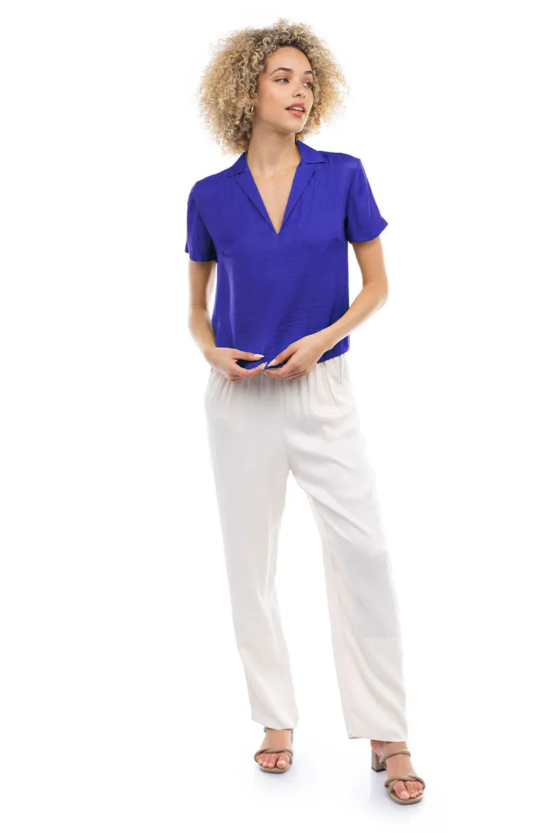 Notched Collar Crop Blouse